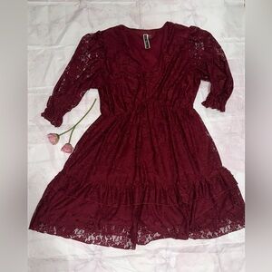Julian Taylor Burgundy Lace Long Sleeve Dress